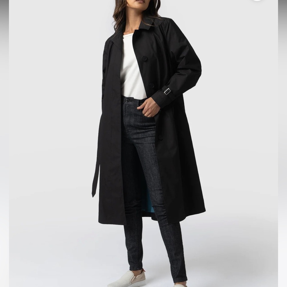 SAINT + SOFIA Waterproof A Line Trench Coat in Black Size 2